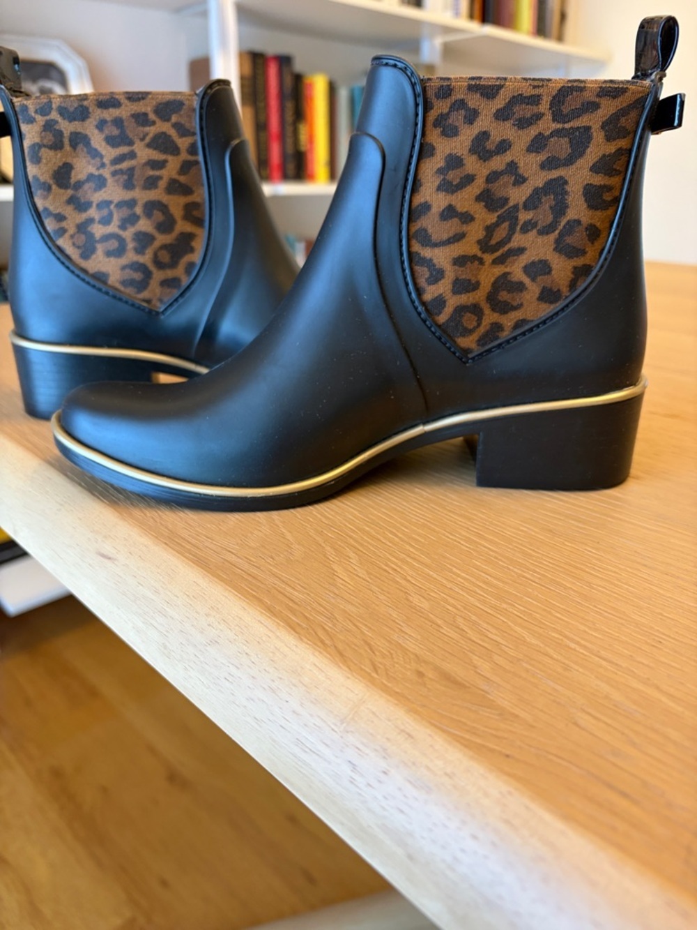 Kate Spade Black Chelsea Rain Boots with Leopard Accent - Picture 2 of 5
